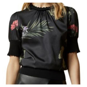 Women's Ted Baker Black Floral Blouse Cotton Blend Blouse Standard S